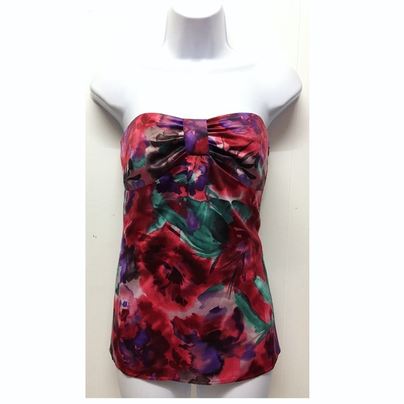 Ann Taylor Loft | Silk Strapless Satin Floral Top - Picture 7 of 7